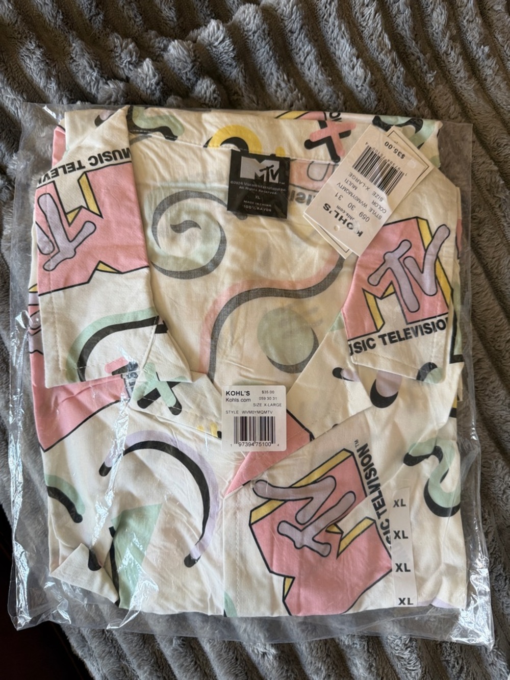 MTV mens Pink & Pastel Print Shirt-XL NWT